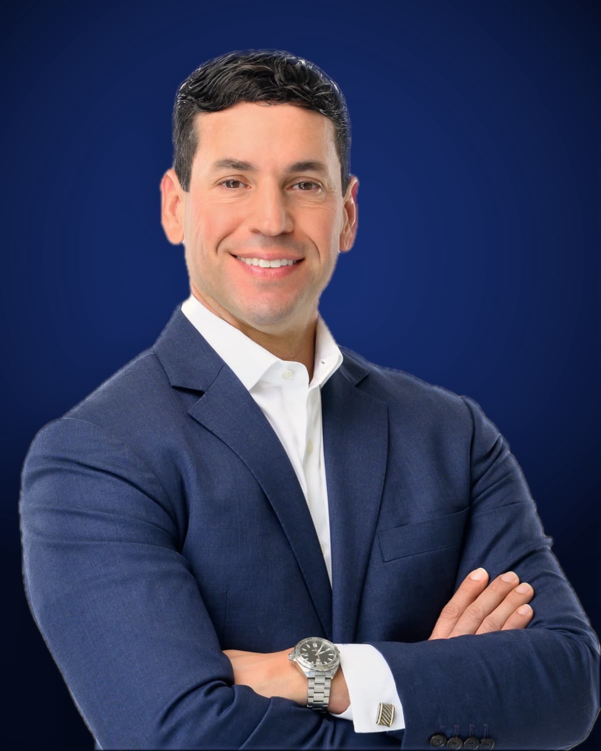 Personal injury attorney Chris Corzo in a navy suit