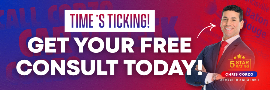Promotional banner with bold text that reads “Time’s Ticking. Get Your Free Consult Today.” A smiling man in a suit stands on the right with arms crossed, highlighted by an arrow. The banner includes a five star rating badge, Chris Corzo branding, and a red, purple, and blue background encouraging a free consultation.